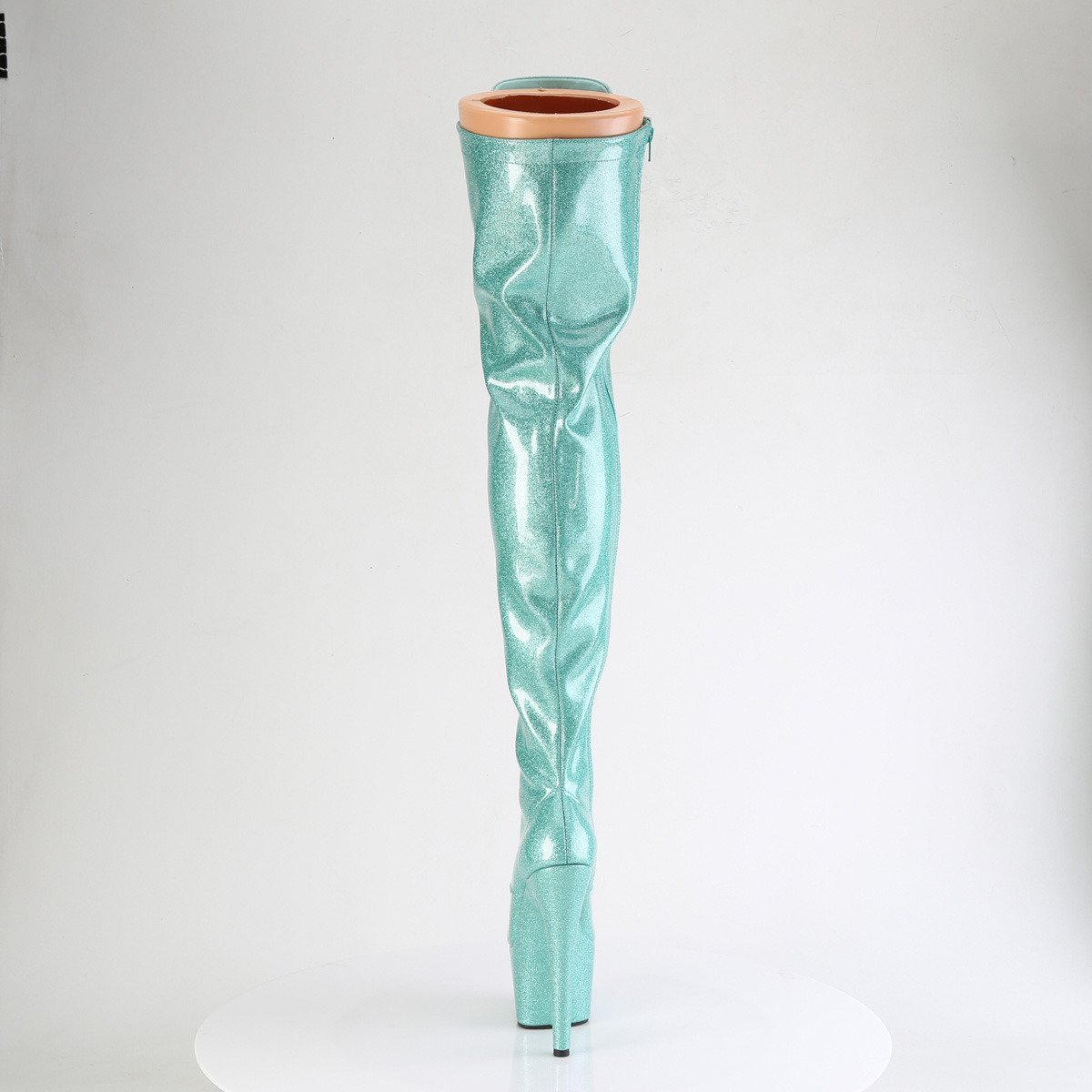 Pleaser Adore-3020GP AQG/M - Błyszczące turkusowe kozaki za kolano na wysokiej platformie