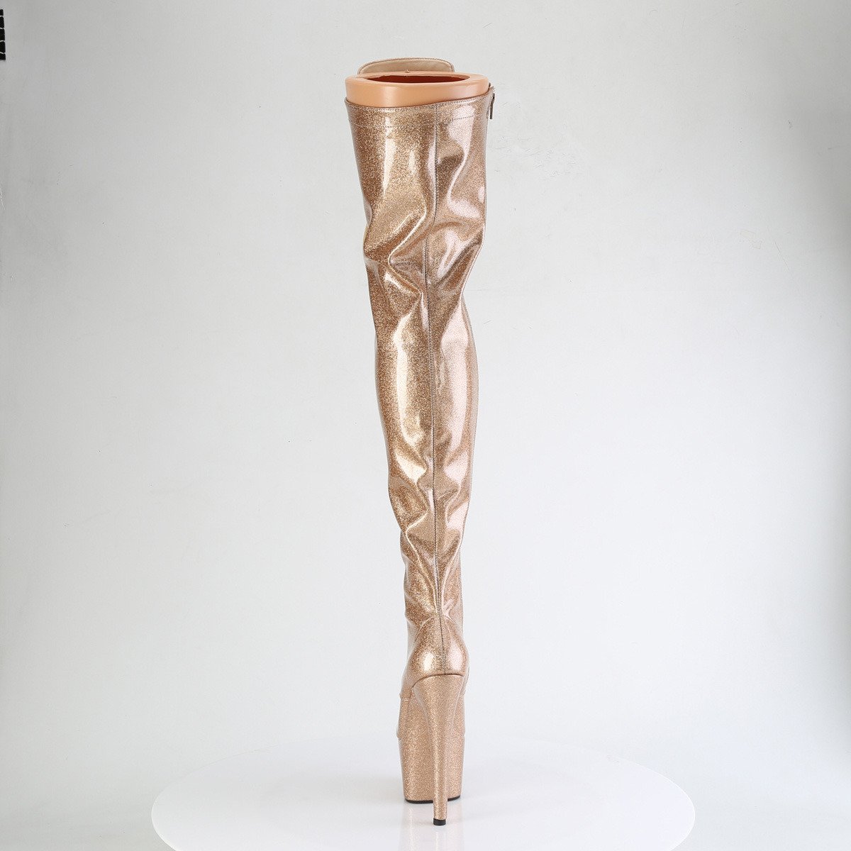 Pleaser Adore-3020GP GG/M - Błyszczące złote kozaki za kolano na wysokiej platformie