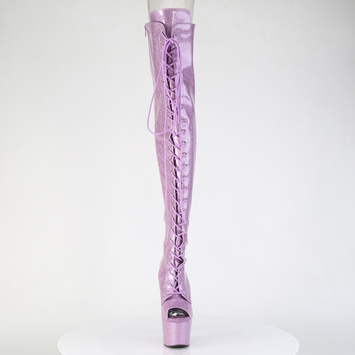 Pleaser Adore-3021GP LLG/M - Błyszczące różowe kozaki za kolano na wysokiej platformie