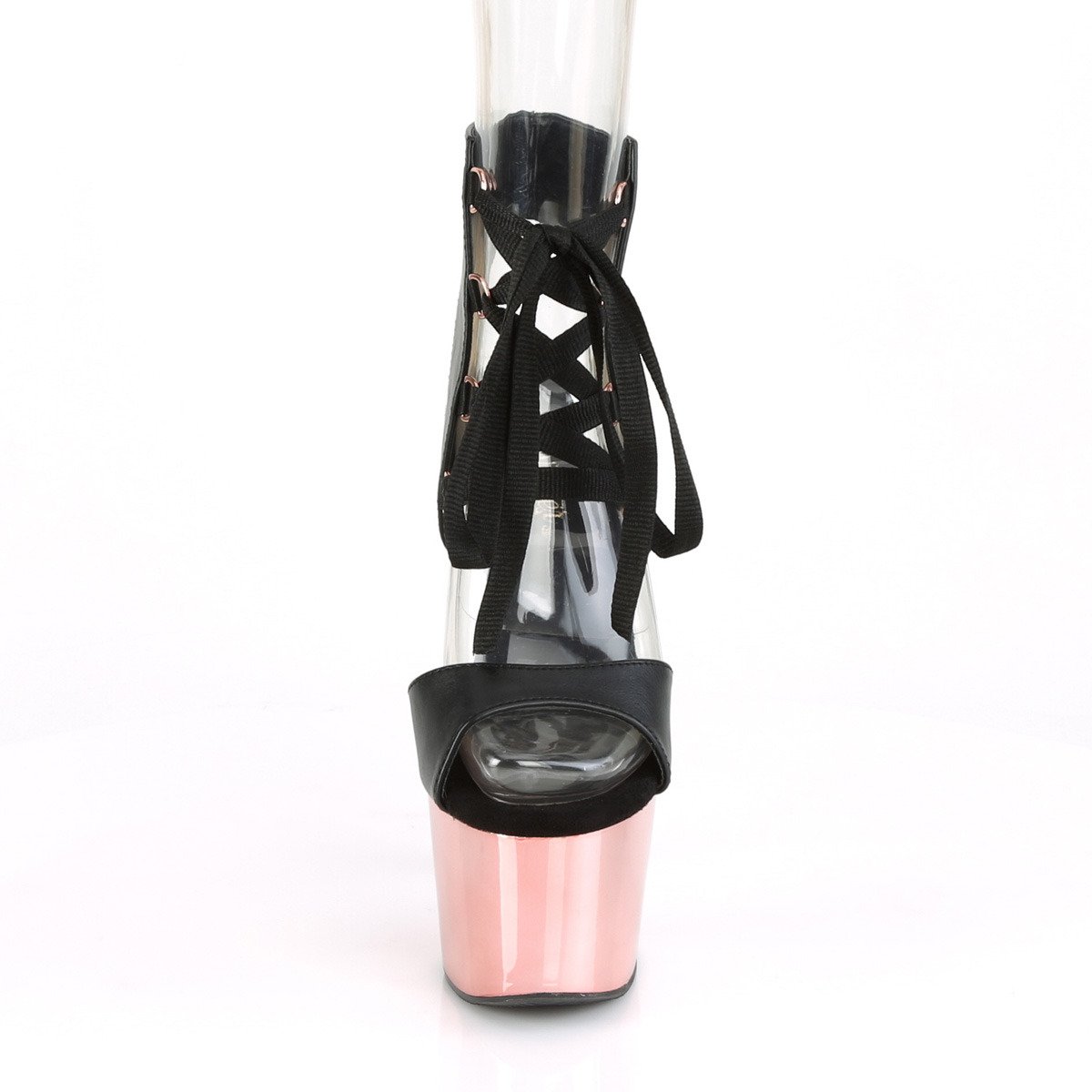 Pleaser Adore-700-14 BPU/ROGCH - Błyszczące czarne buty z paskiem nad kostką na wysokiej platformie