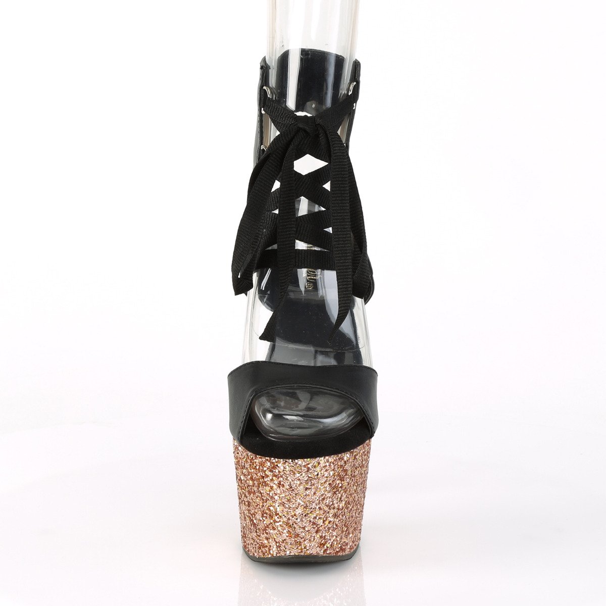 Pleaser Adore-700-14LG BPU/ROG - Czarne buty z paskiem nad kostką na wysokiej platformie