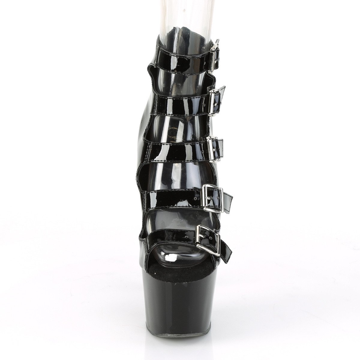 Pleaser Adore-700-33 B/M - Błyszczące czarne sandały na wysokiej platformie