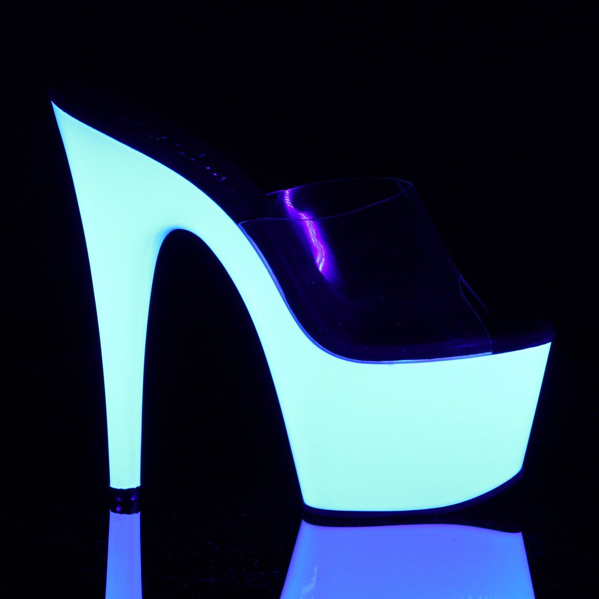 Pleaser Adore-701UV C/NW - Przezroczyste reagujące na uv sandały na wysokiej platformie