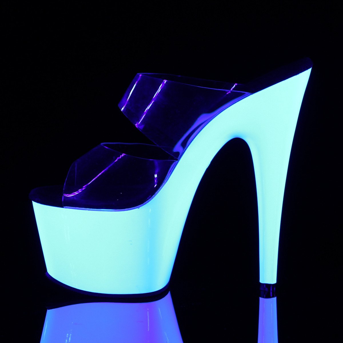 Pleaser Adore-702UV C/NW - Przezroczyste reagujące na uv sandały na wysokiej platformie