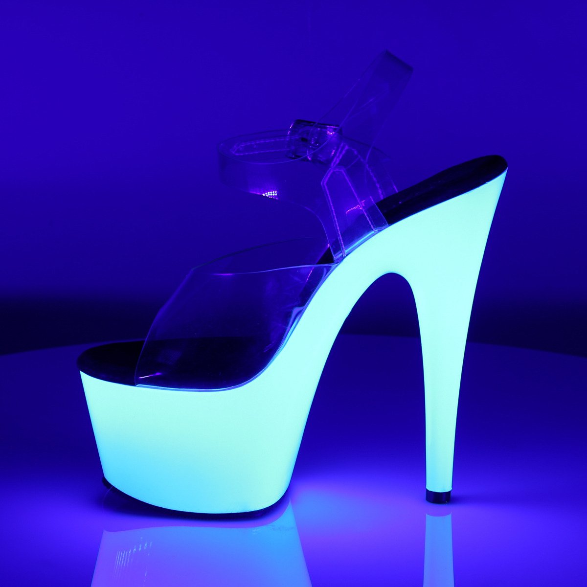 Pleaser Adore-708UV C/NW - Przezroczyste reagujące na uv sandały na wysokiej platformie