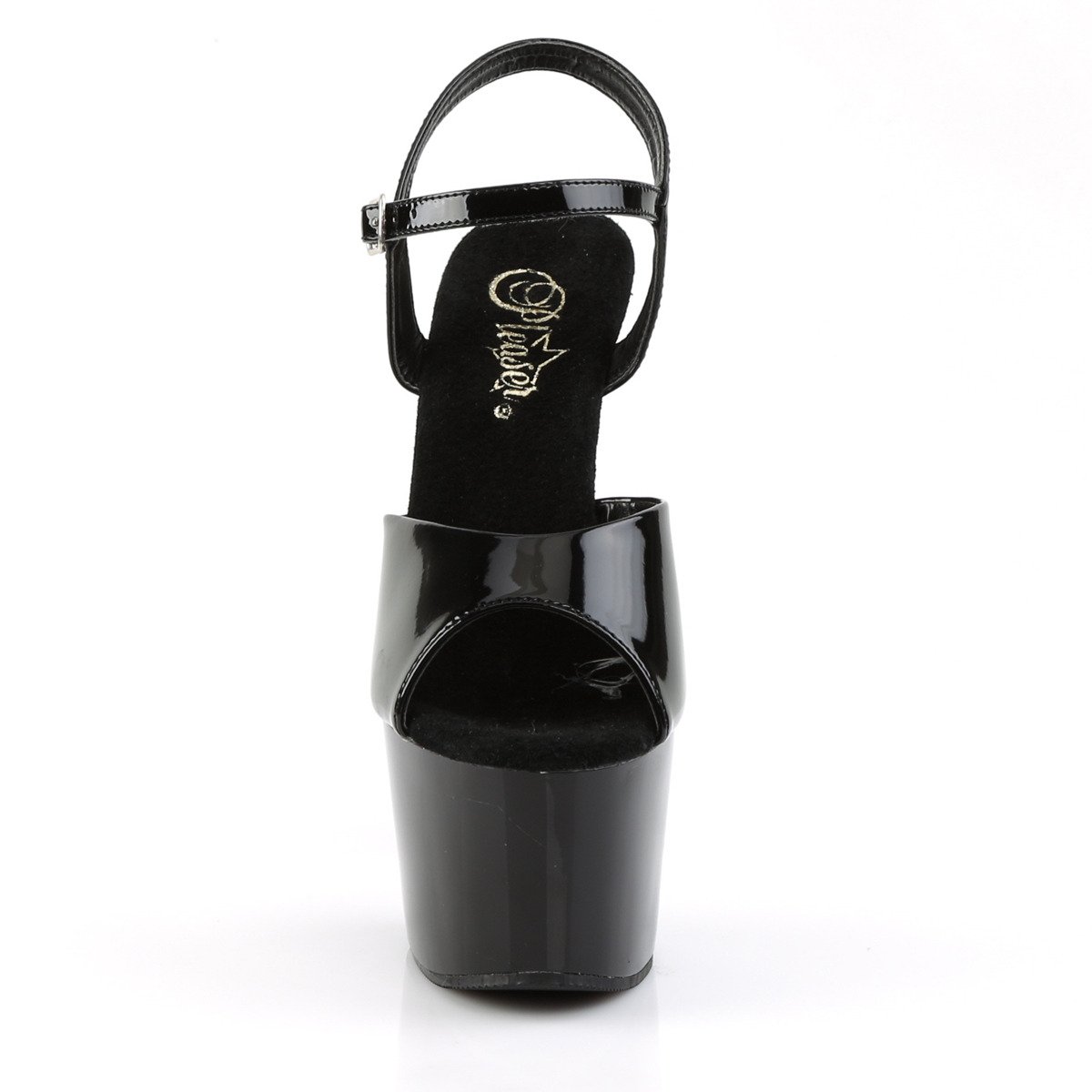 Pleaser Adore-709 B/M - Błyszczące czarne sandały na wysokiej platformie