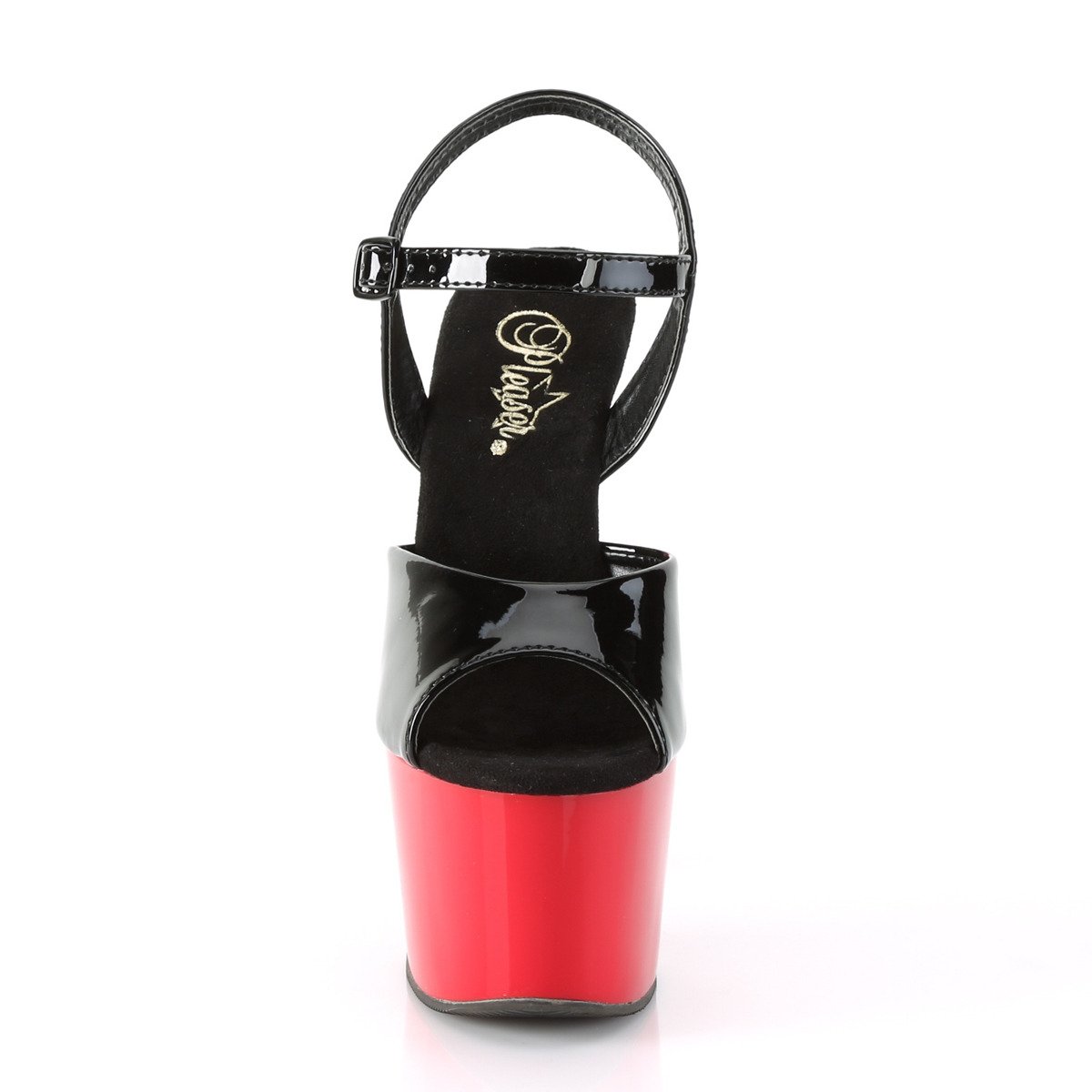 Pleaser Adore-709 B/R - Błyszczące czarne sandały na wysokiej platformie