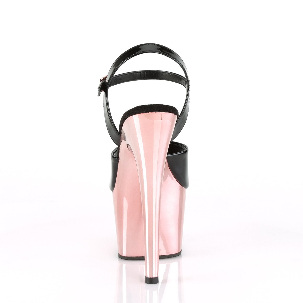 Pleaser Adore-709 B/ROGLDCH - Błyszczące czarne sandały na wysokiej platformie