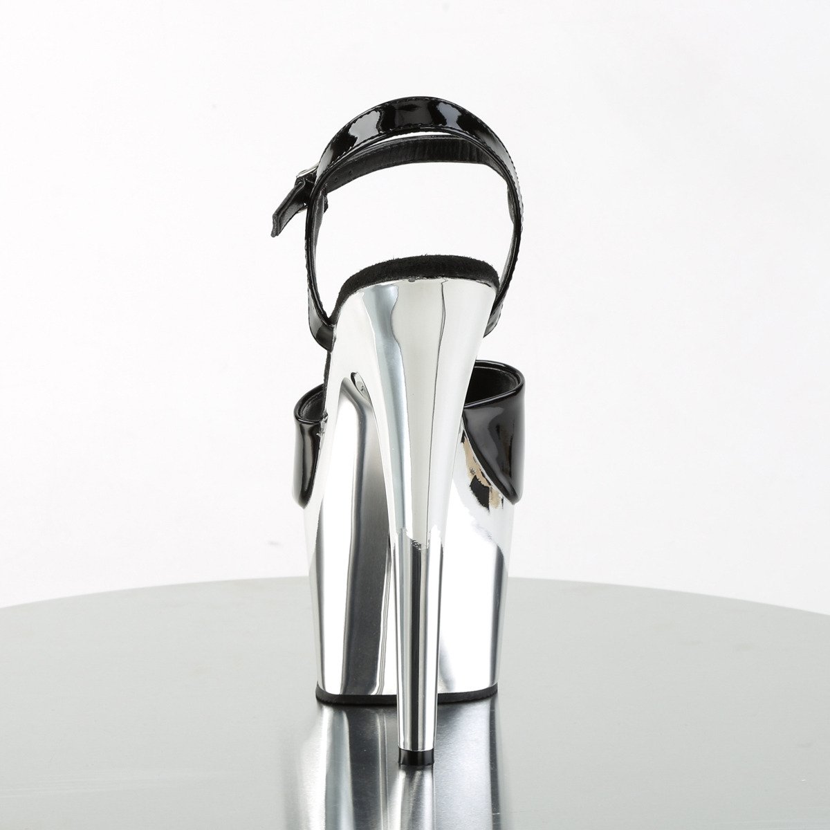 Pleaser Adore-709 B/SCH - Błyszczące czarne sandały na wysokiej platformie