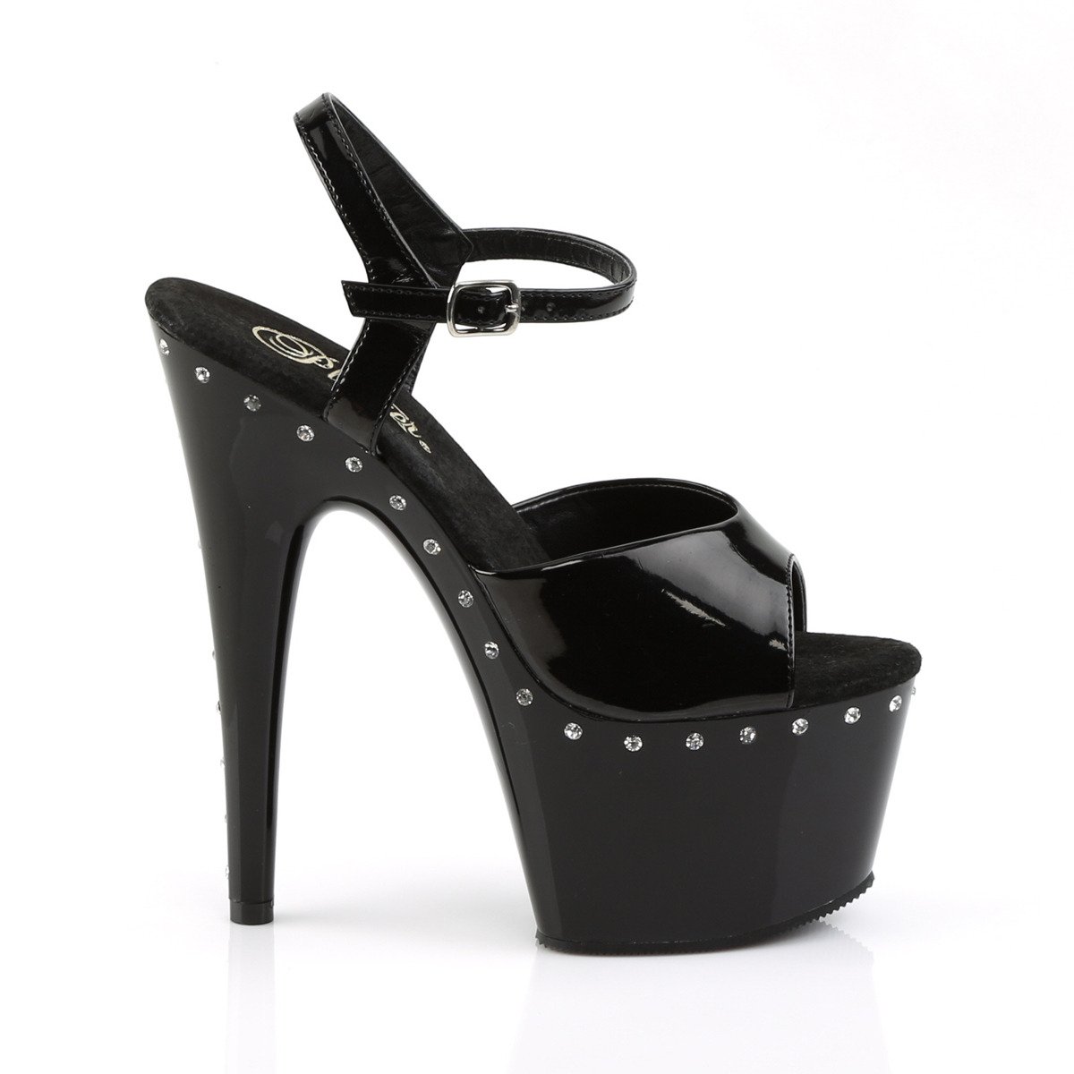 Pleaser Adore-709LS B/M - Błyszczące czarne sandały na wysokiej platformie