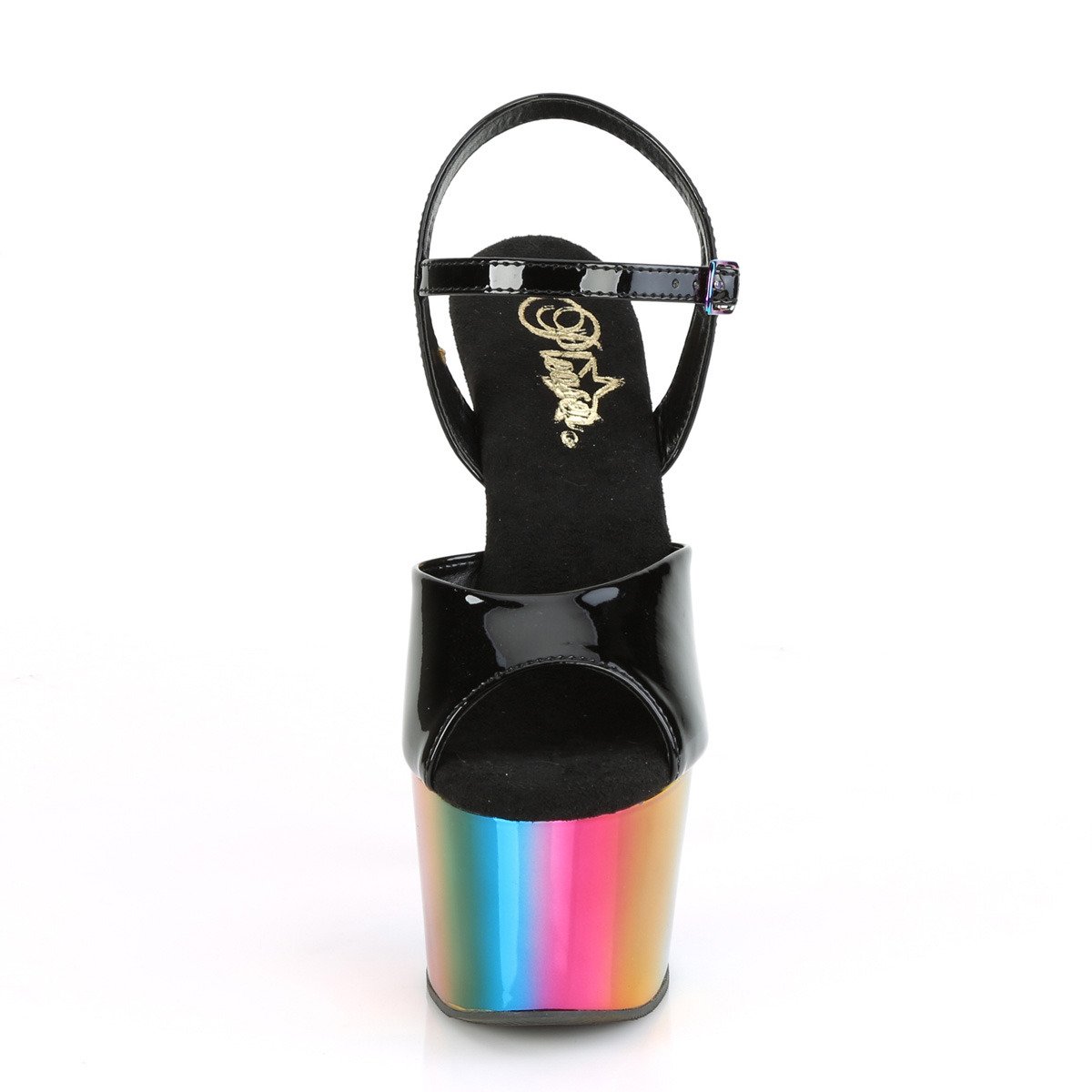 Pleaser Adore-709RC B/RBOWCH - Błyszczące czarne sandały na wysokiej platformie