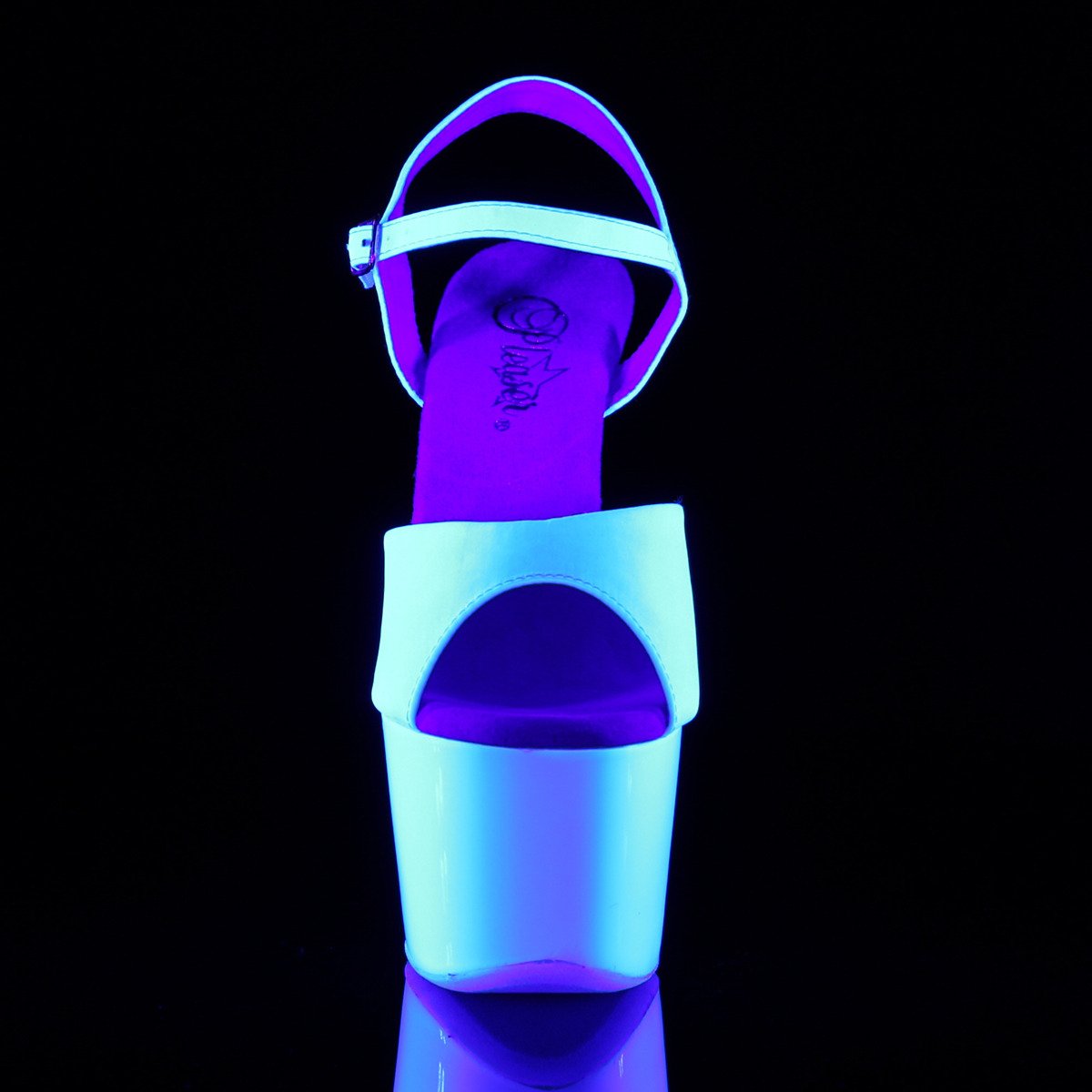 Pleaser Adore-709UV WSA/NW - Białe reagujące na uv sandały na wysokiej platformie