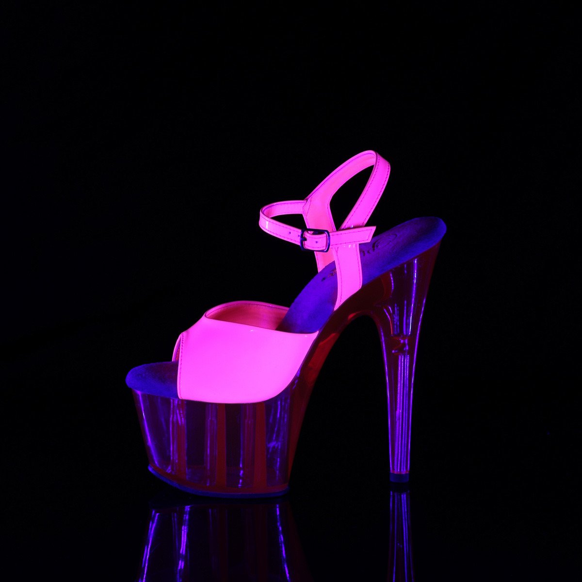 Pleaser Adore-709UVT NHP/M - Błyszczące różowe reagujące na uv sandały na wysokiej platformie