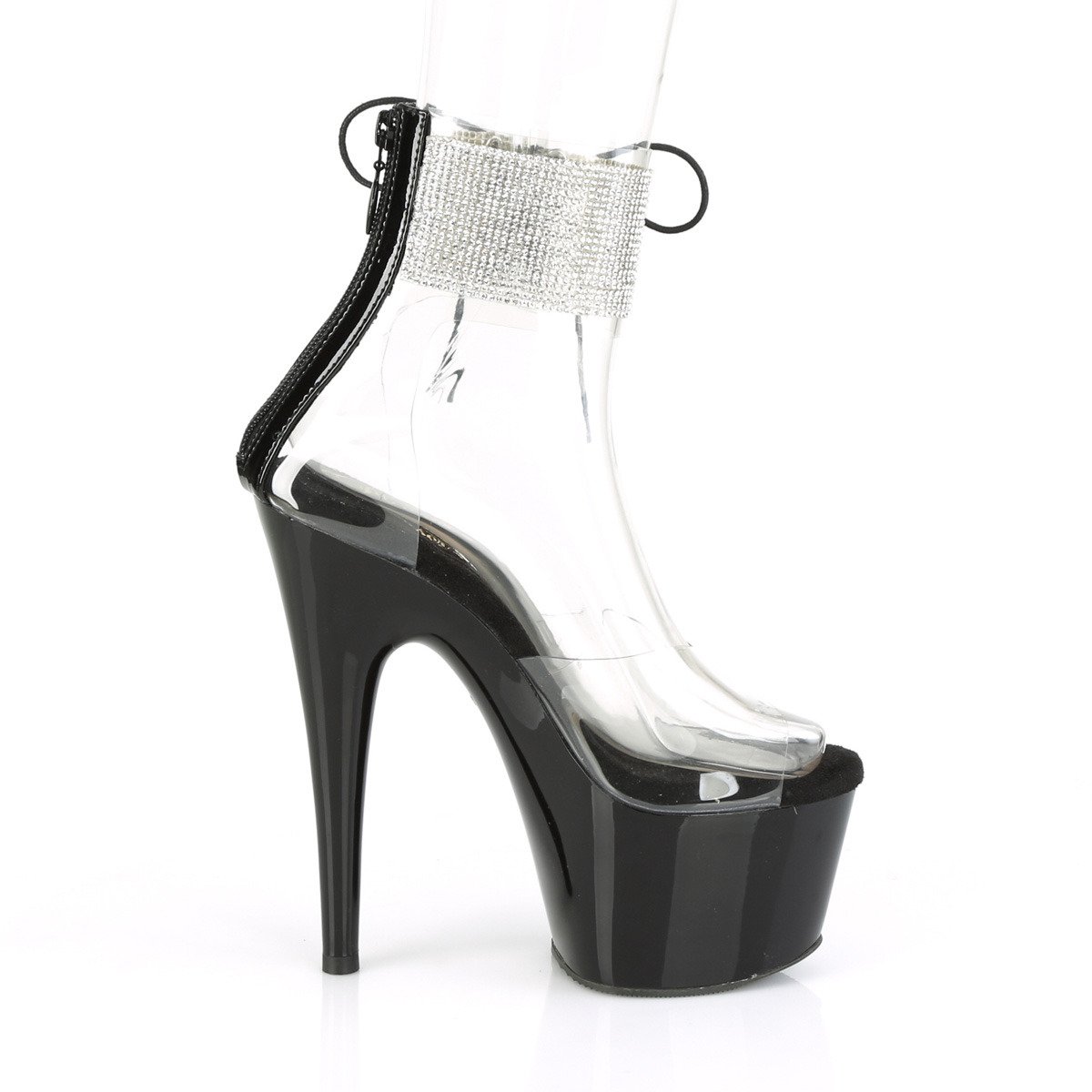 Pleaser Adore-724RS C/B - Przezroczyste buty z paskiem nad kostką na wysokiej platformie