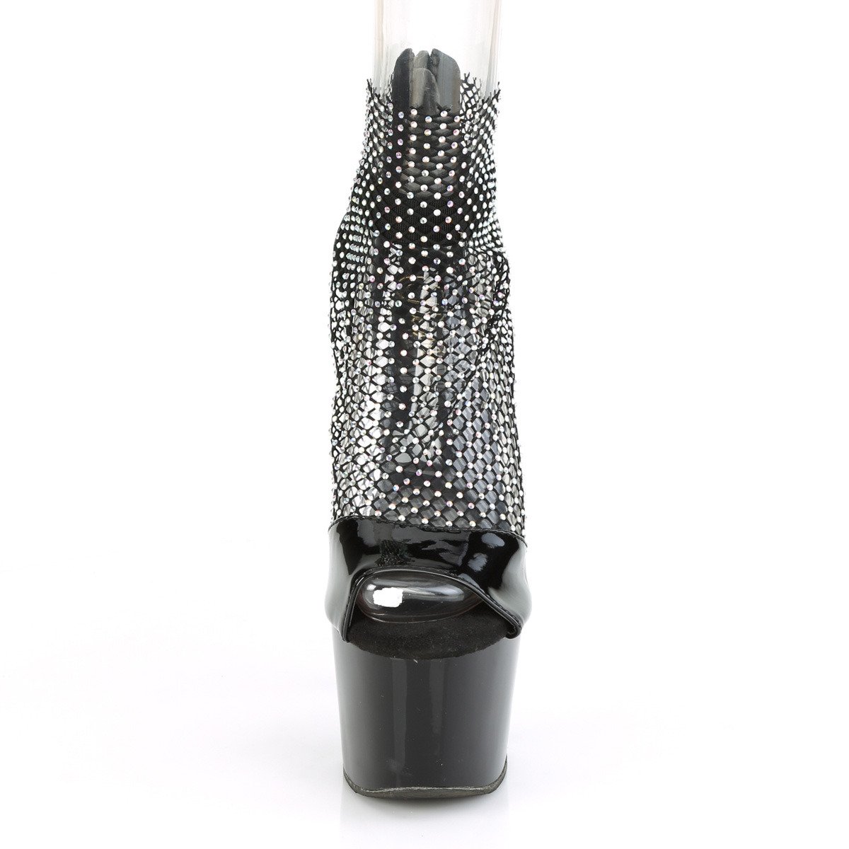 Pleaser Adore-765RM BPT-MS/M - Błyszczące czarne buty z paskiem nad kostką na wysokiej platformie