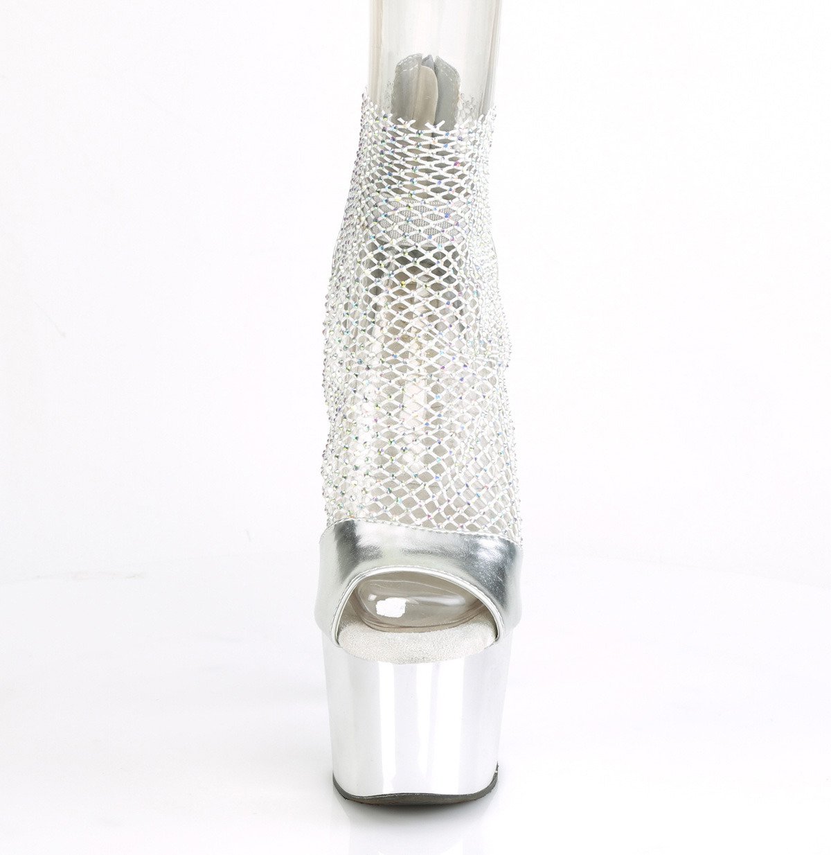 Pleaser Adore-765RM SMPU-MS/SCH - Srebrne buty z paskiem nad kostką na wysokiej platformie