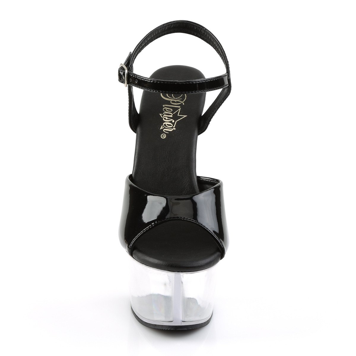 Pleaser Aspire-609 B/C - Błyszczące czarne sandały z platformą na platformie z wysokimi obcasami