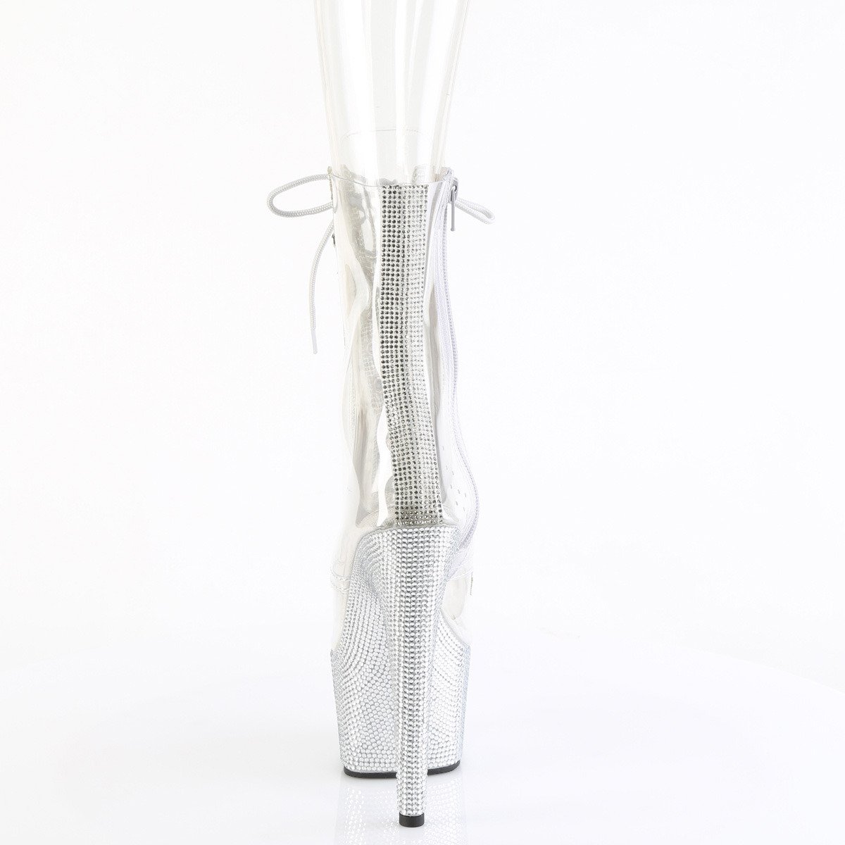 Pleaser Bejeweled-1021C-2 C-RS/SRS - Przezroczyste botki z odkrytymi palcami na wysokiej platformie