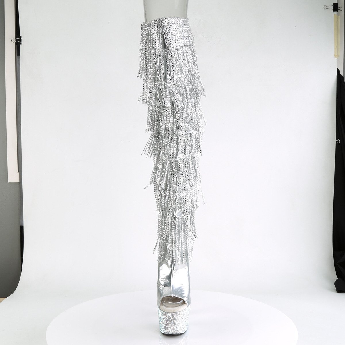 Pleaser Bejeweled-3019RSF-7 SMPU/M - Srebrne botki z odkrytymi palcami na wysokiej platformie