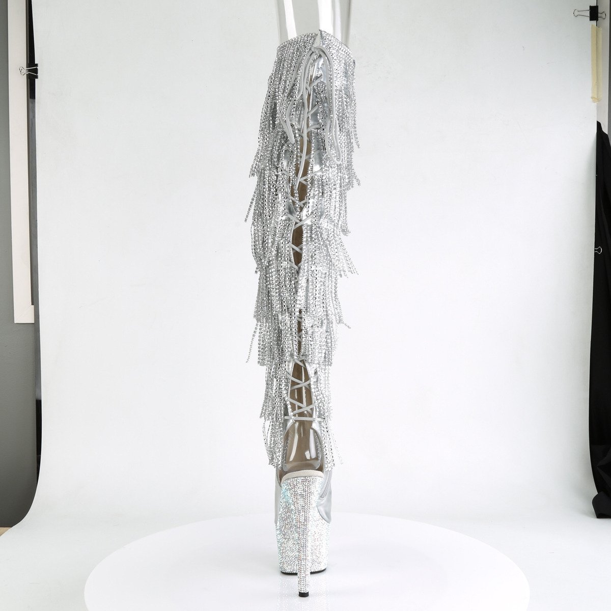 Pleaser Bejeweled-3019RSF-7 SMPU/M - Srebrne botki z odkrytymi palcami na wysokiej platformie