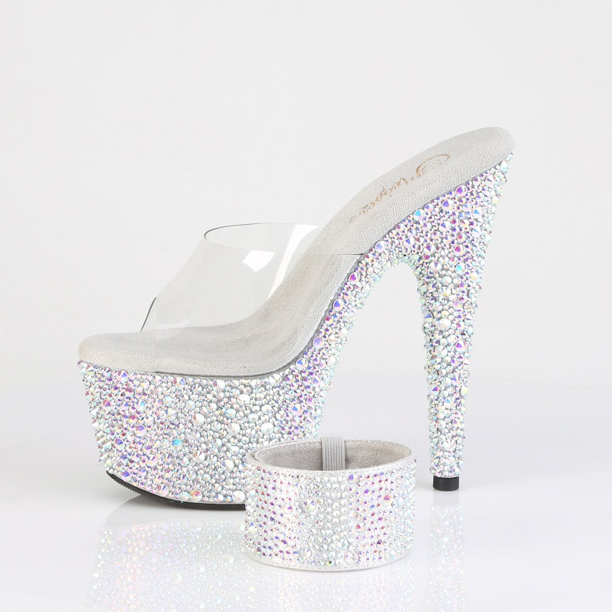 Pleaser Bejeweled-712MS C/SRS - Przezroczyste klapki na wysokiej platformie