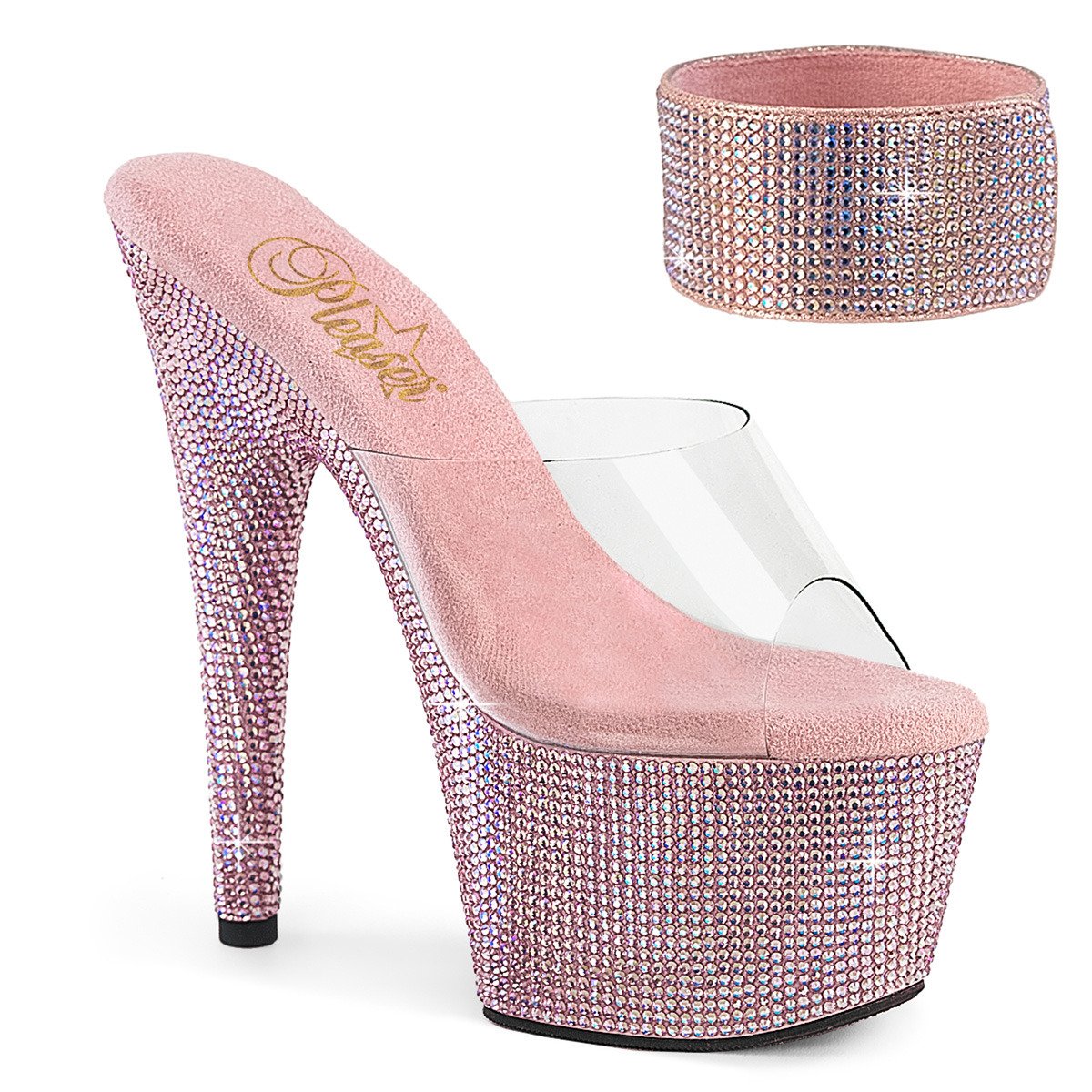 Pleaser Bejeweled-712RS C/BPRS - Przezroczyste sandały na wysokiej platformie