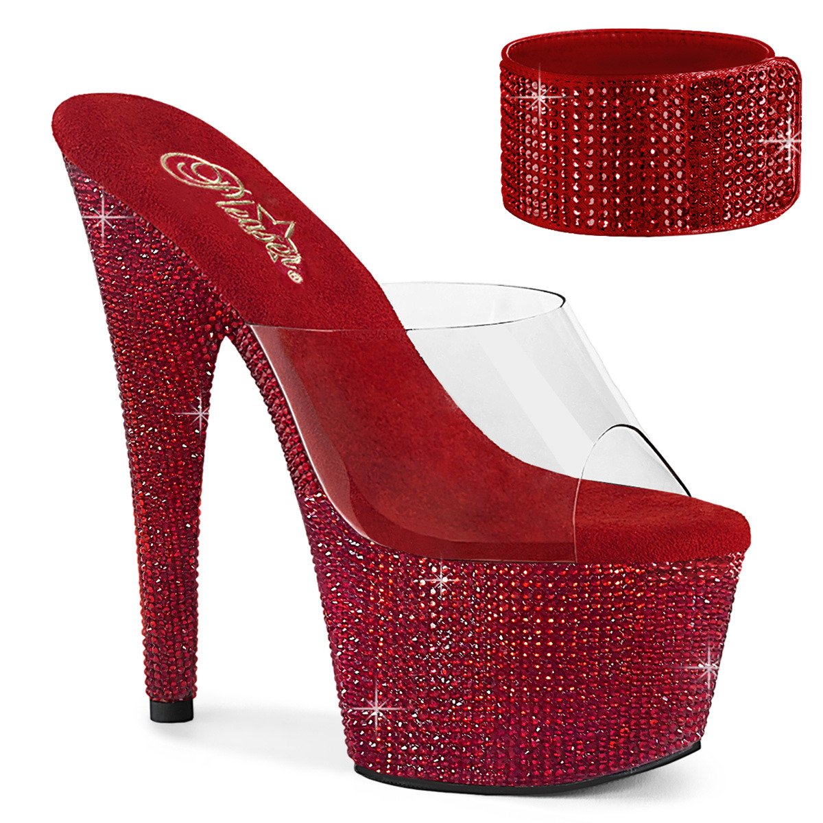 Pleaser Bejeweled-712RS C/RYRRS - Przezroczyste sandały na wysokiej platformie