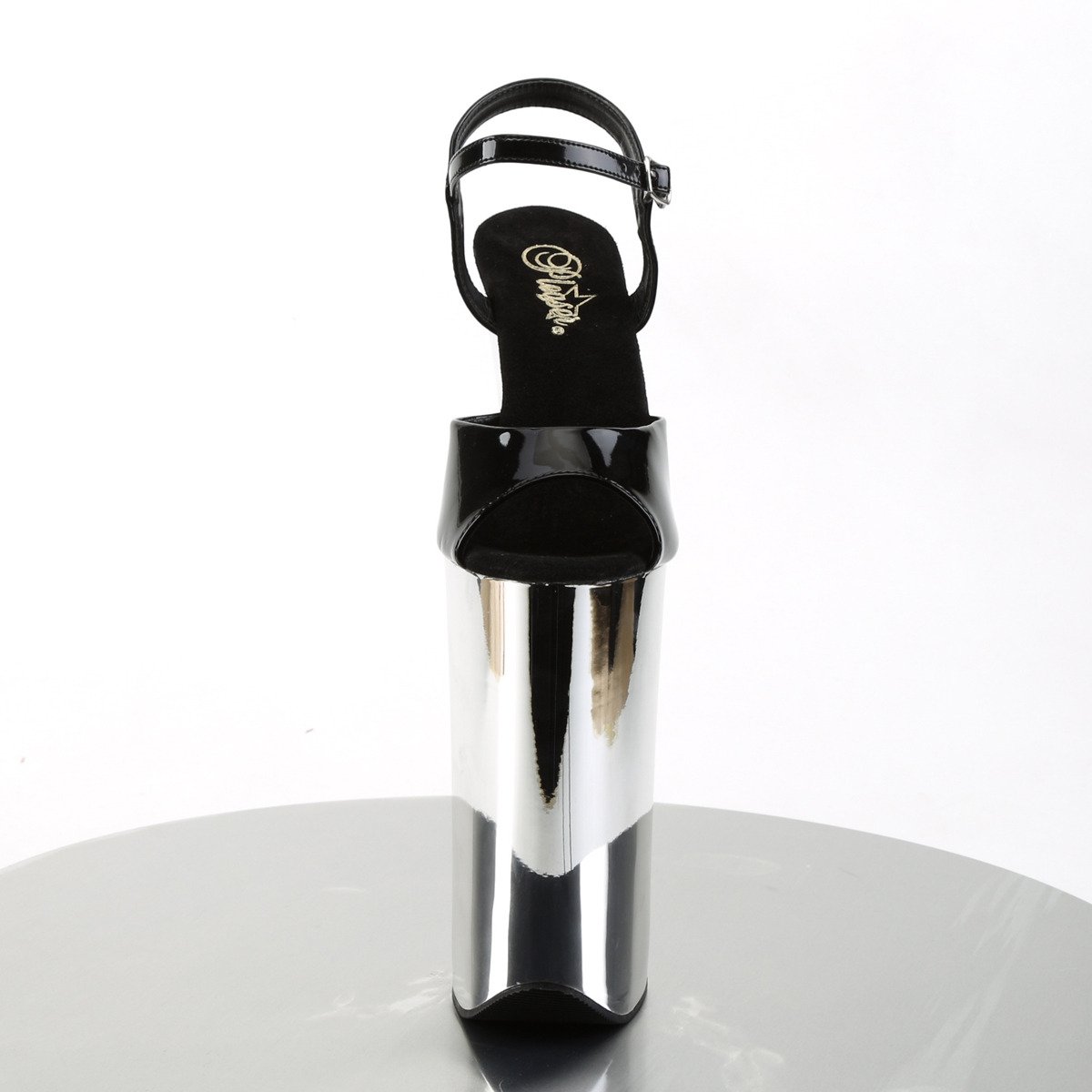 Pleaser Beyond-009 B/SCH - Błyszczące czarne sandały na wysokiej platformie