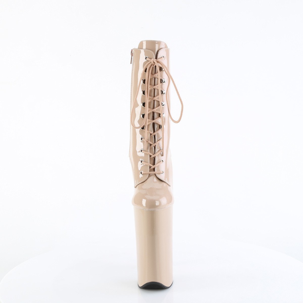 Pleaser Beyond-1020 ND/M - Błyszczące beżowe buty za kostkę na wysokiej platformie