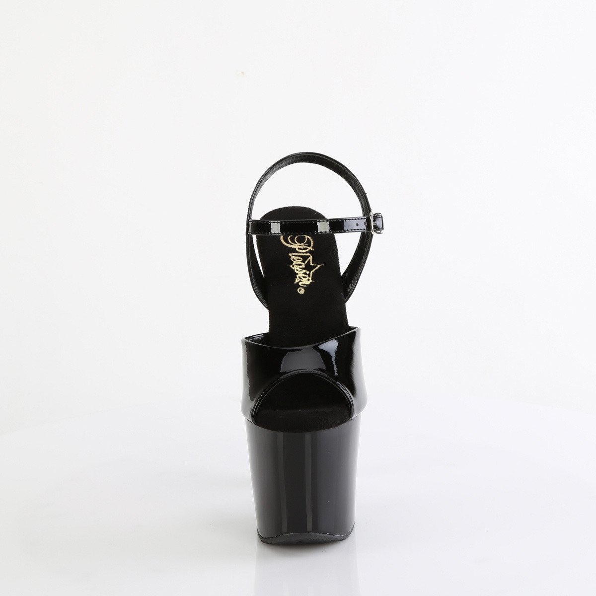 Pleaser Bliss-709 B/B-SCH - Błyszczące czarne sandały na wysokiej platformie