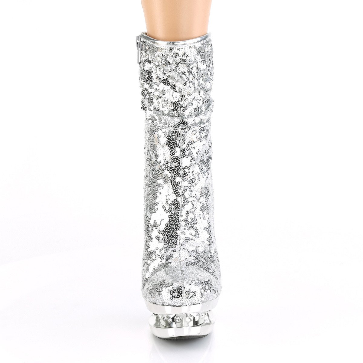 Pleaser Blondie-R-1009 SSQ/SCH - Srebrne buty za kostkę na platformie z wysokimi obcasami