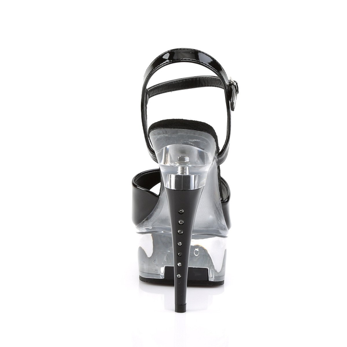 Pleaser Captiva-609 B/C - Błyszczące czarne sandały z platformą na platformie z wysokimi obcasami