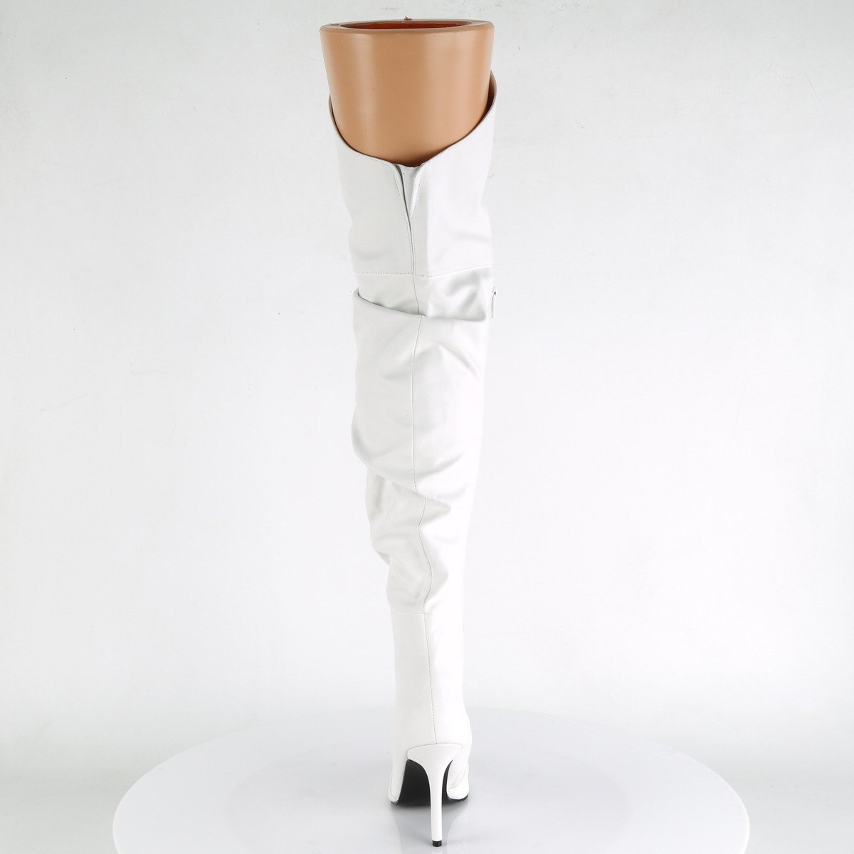 Pleaser Classique-3011 WPU - Białe kozaki za kolano na wysokim obcasie
