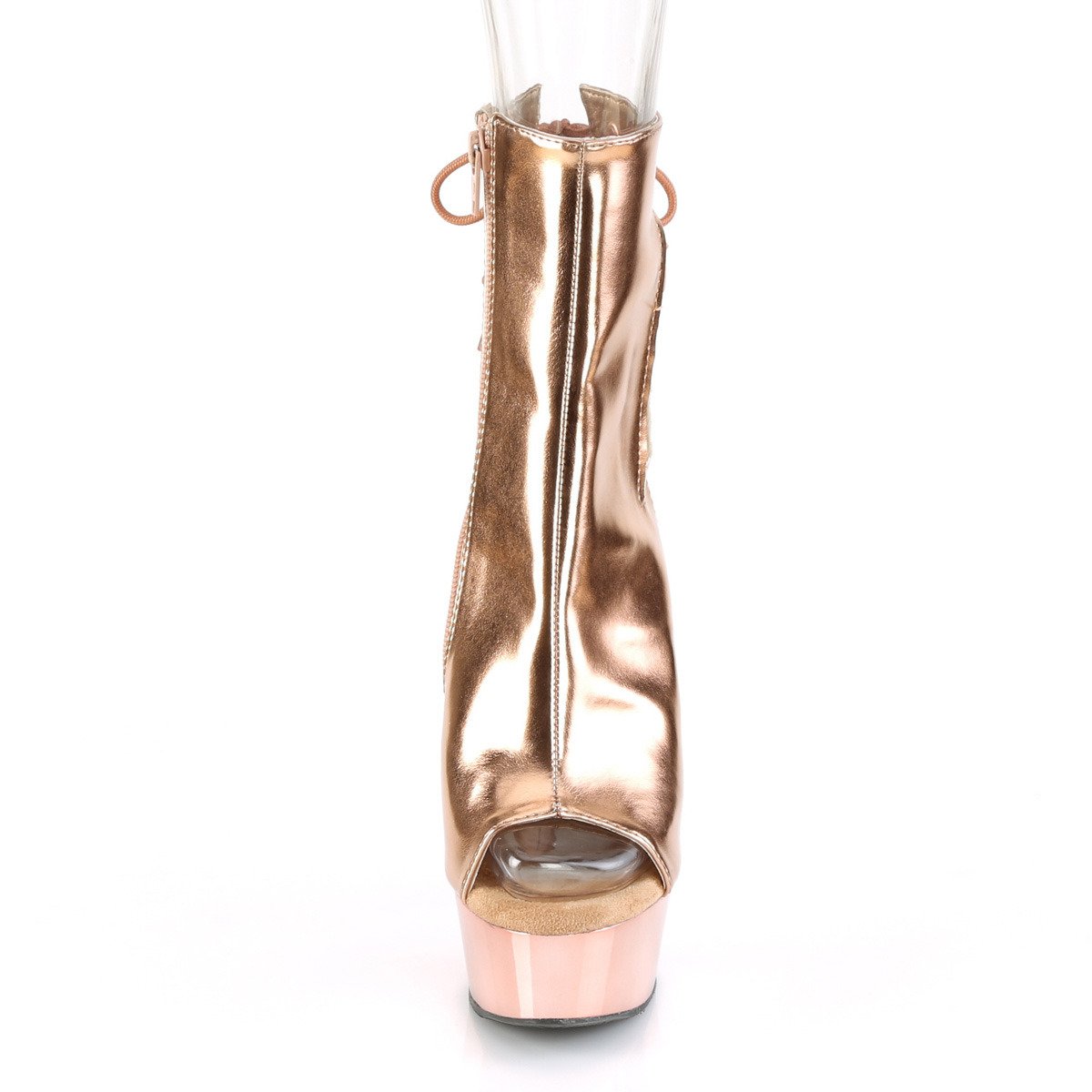Pleaser Delight-1018 ROGLDPU/M - Złote botki z odkrytymi palcami na platformie z wysokimi obcasami