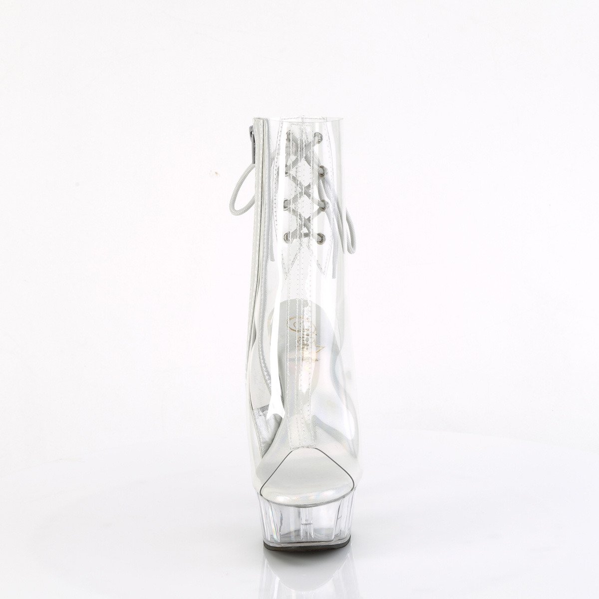 Pleaser Delight-1018C C/M - Przezroczyste botki z odkrytymi palcami na platformie z wysokimi obcasami