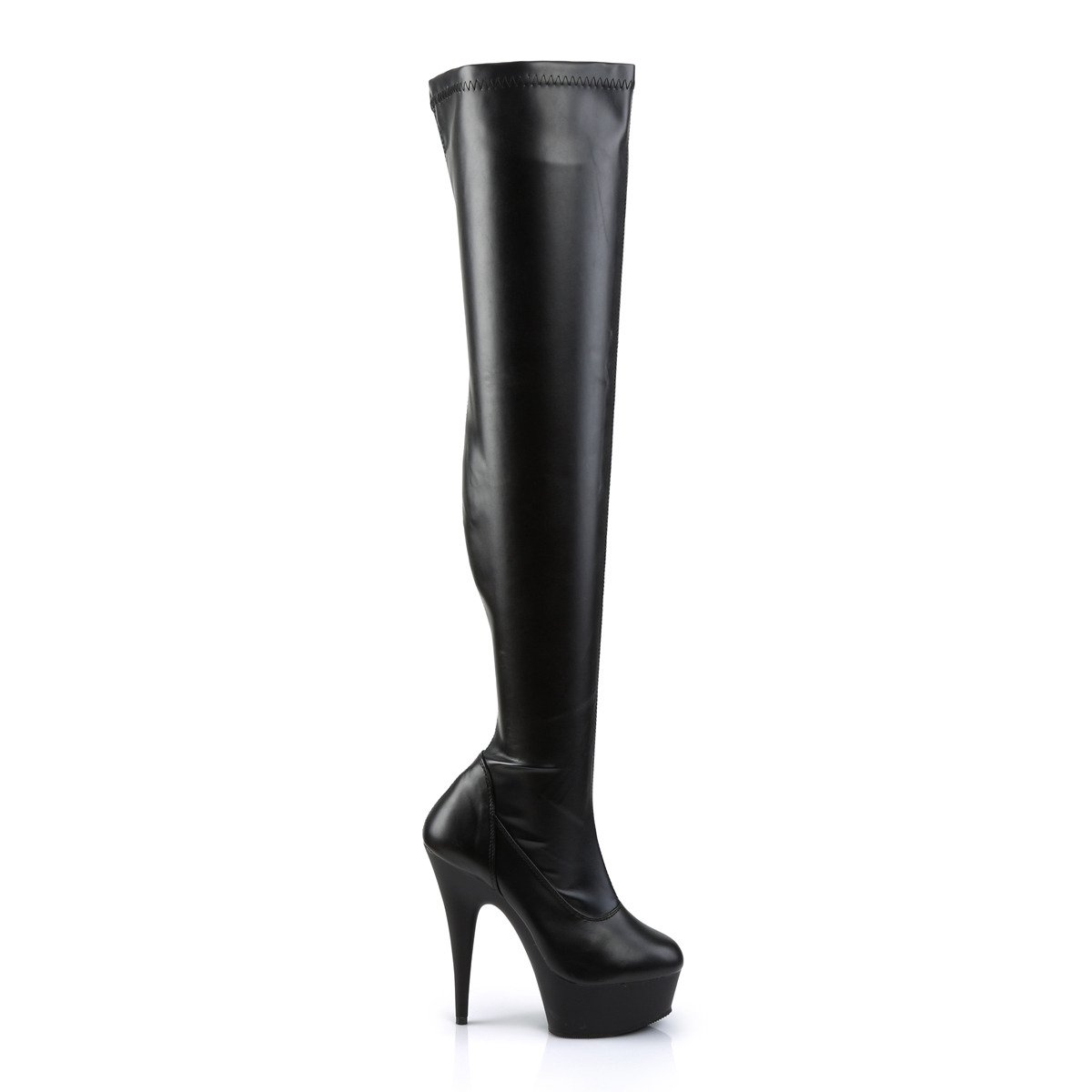 Pleaser Delight-3000 B/PU - Czarne kozaki za kolano na platformie z wysokimi obcasami