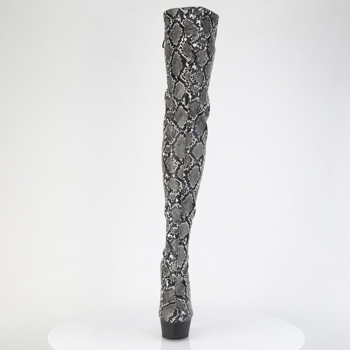 Pleaser Delight-3008SP-BT GY-B/B - Szare kozaki za kolano na platformie z wysokimi obcasami