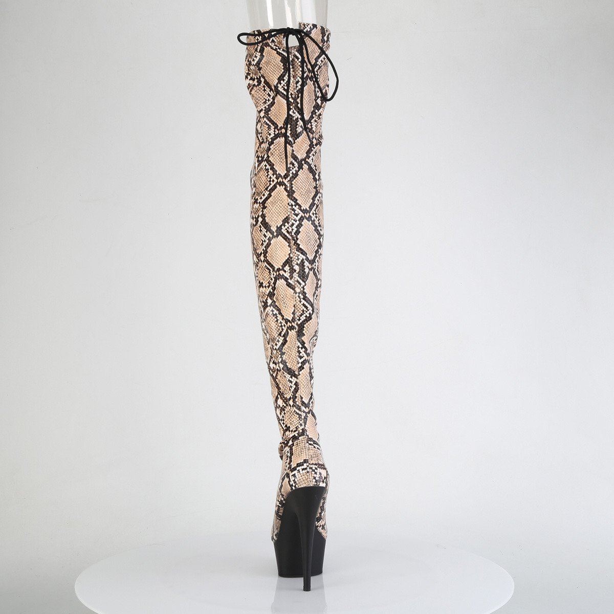 Pleaser Delight-3008SP-BT T-BN/B - Beżowe kozaki za kolano na platformie z wysokimi obcasami