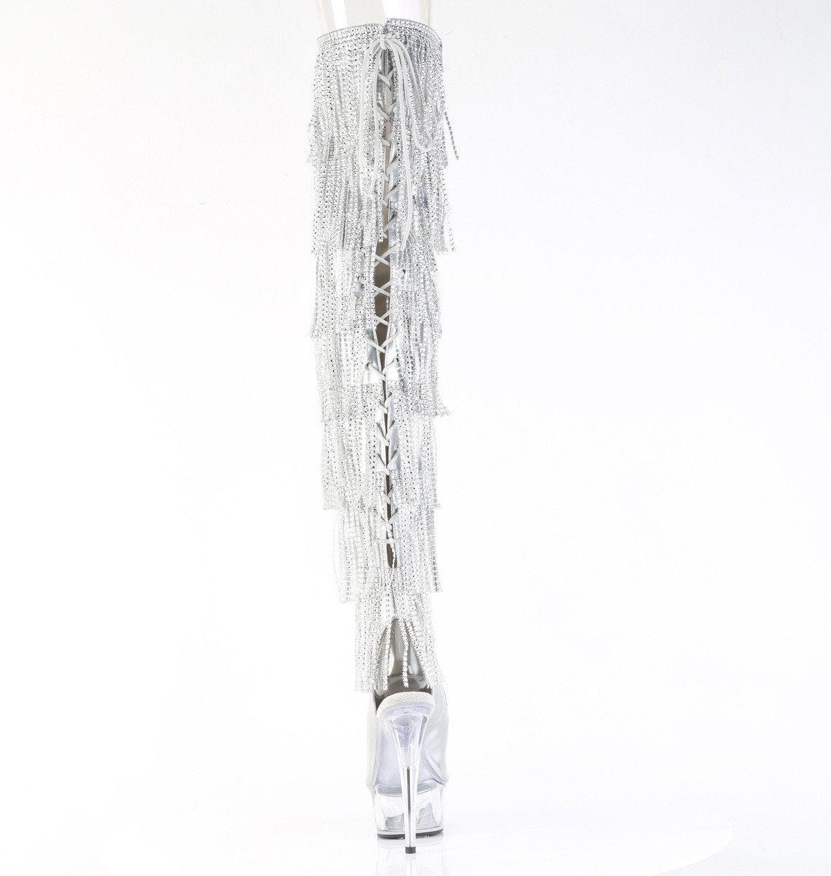 Pleaser Delight-3017HG-RSF SHG/C - Błyszczące srebrne botki z odkrytymi palcami na platformie z wysokimi obcasami