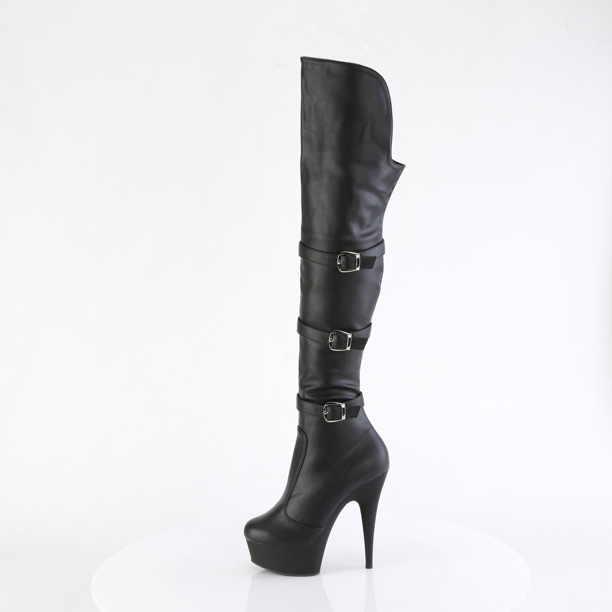 Pleaser Delight-3018 BPU/M - Czarne kozaki za kolano na platformie z wysokimi obcasami