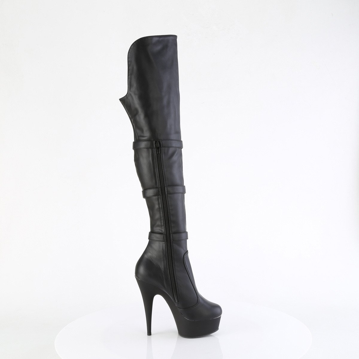 Pleaser Delight-3018 BPU/M - Czarne kozaki za kolano na platformie z wysokimi obcasami