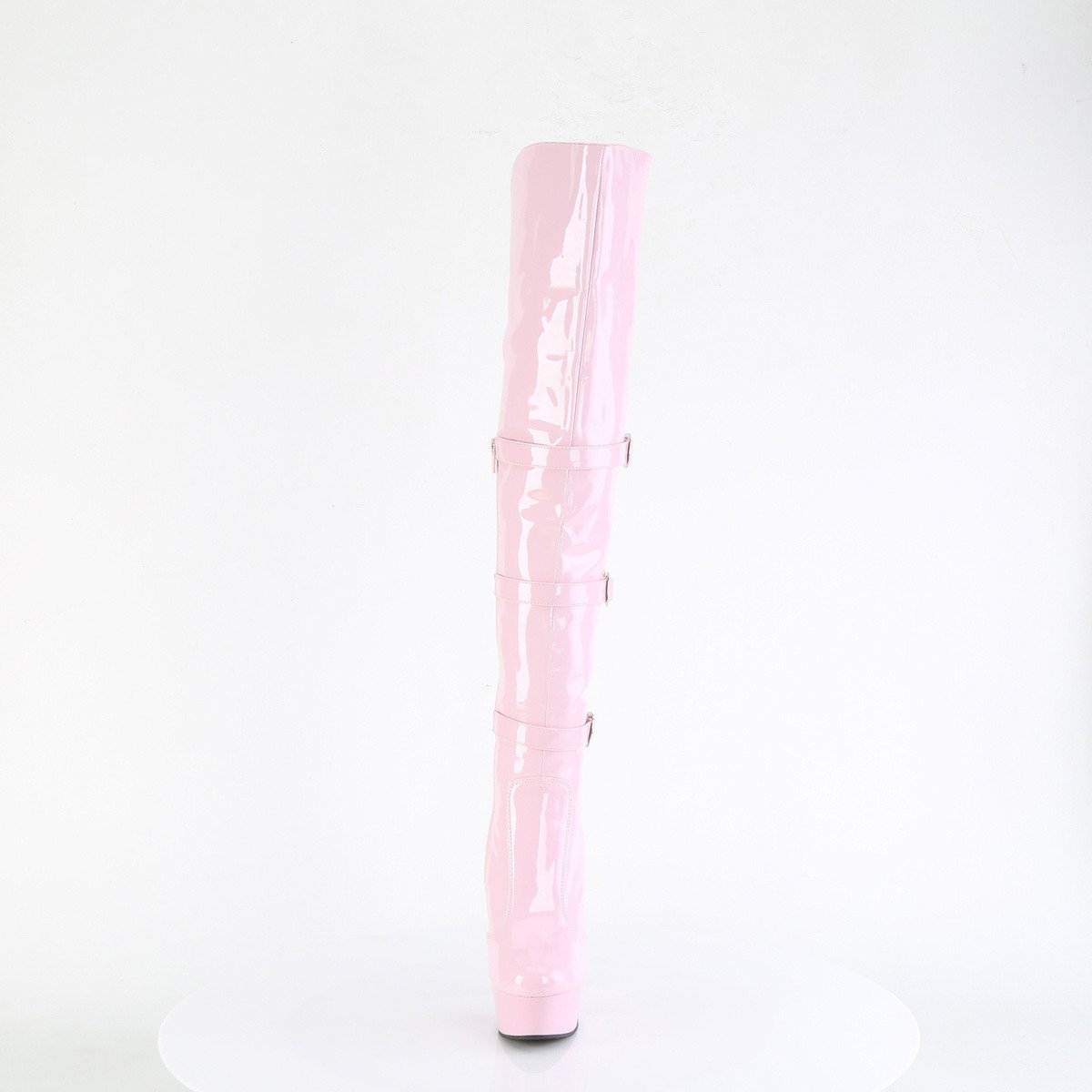 Pleaser Delight-3018 BP/M - Błyszczące różowe kozaki za kolano na platformie z wysokimi obcasami