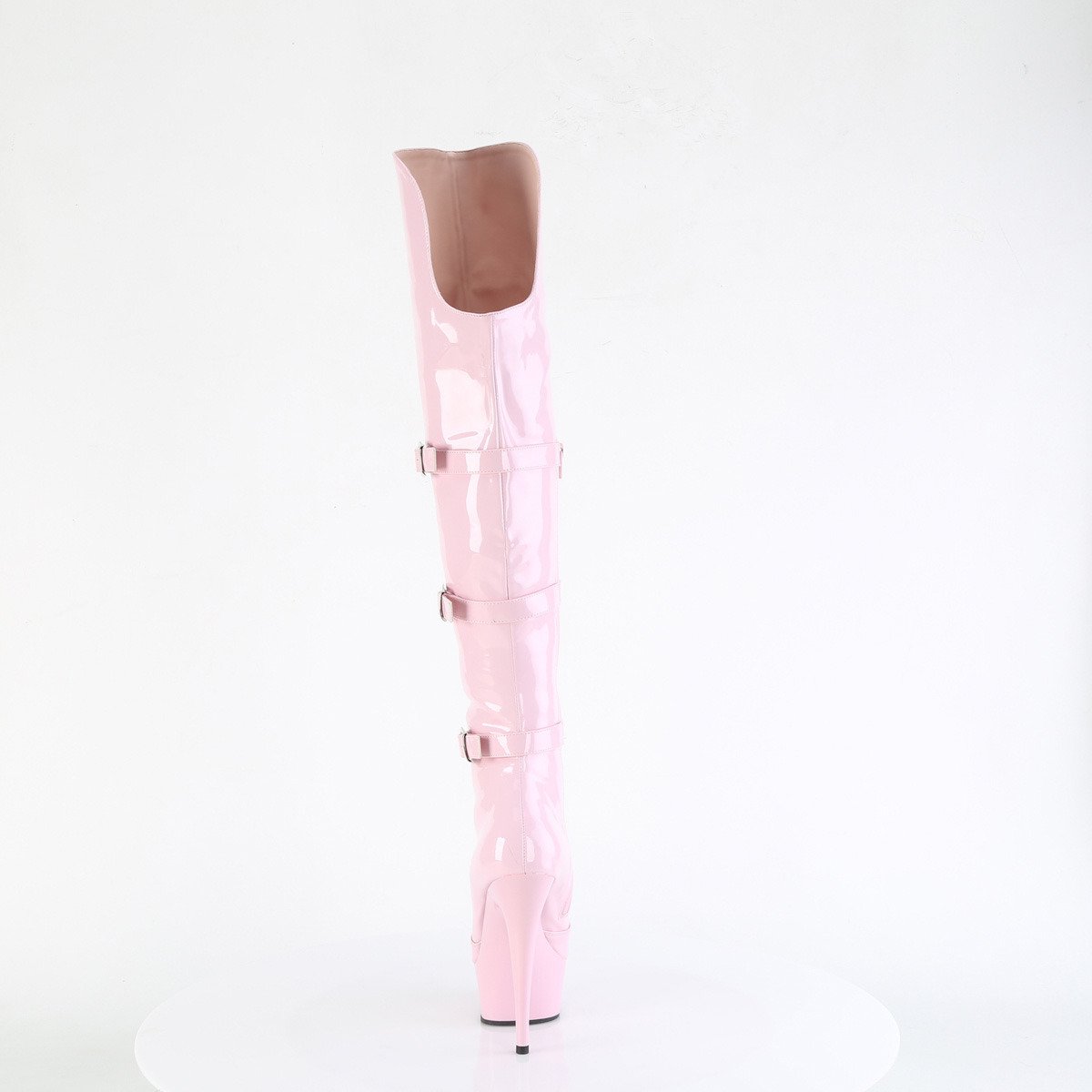 Pleaser Delight-3018 BP/M - Błyszczące różowe kozaki za kolano na platformie z wysokimi obcasami
