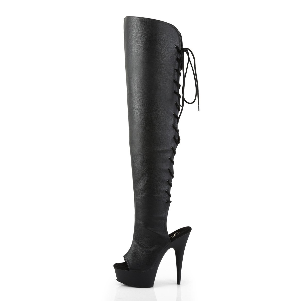 Pleaser Delight-3019 B/PU - Czarne botki z odkrytymi palcami na platformie z wysokimi obcasami