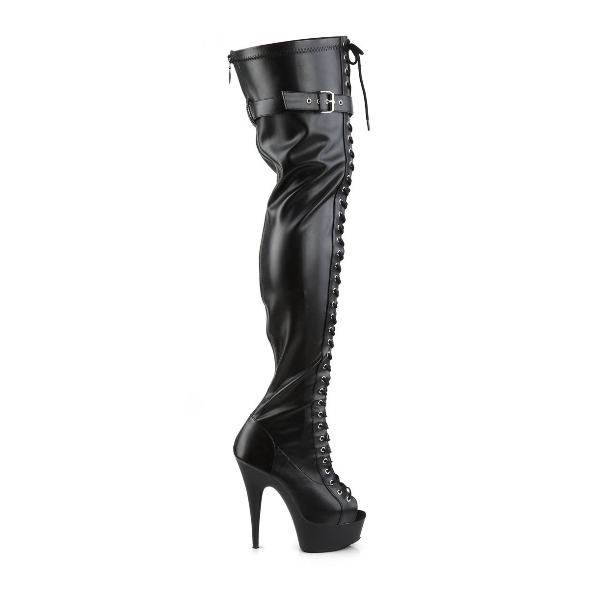 Pleaser Delight-3025 BPU/M - Czarne botki z odkrytymi palcami na platformie z wysokimi obcasami
