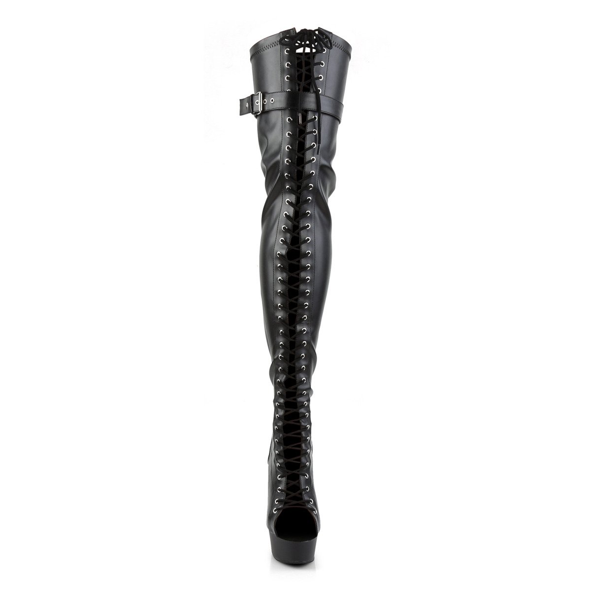 Pleaser Delight-3025 BPU/M - Czarne botki z odkrytymi palcami na platformie z wysokimi obcasami