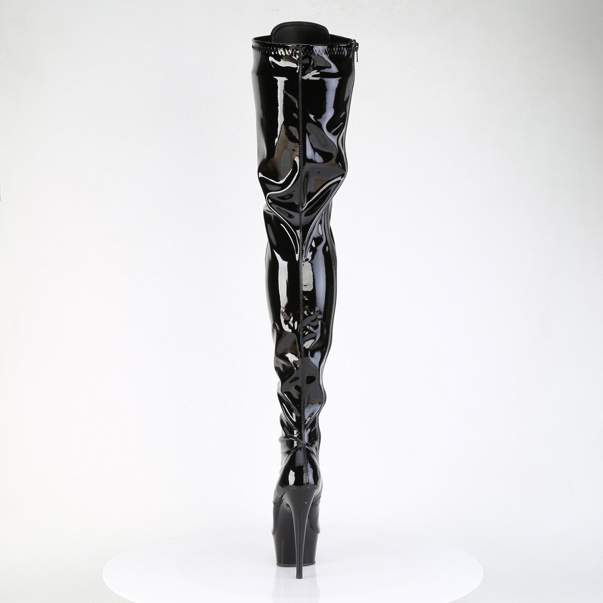 Pleaser Delight-4023 B/M - Błyszczące czarne kozaki za kolano na platformie z wysokimi obcasami