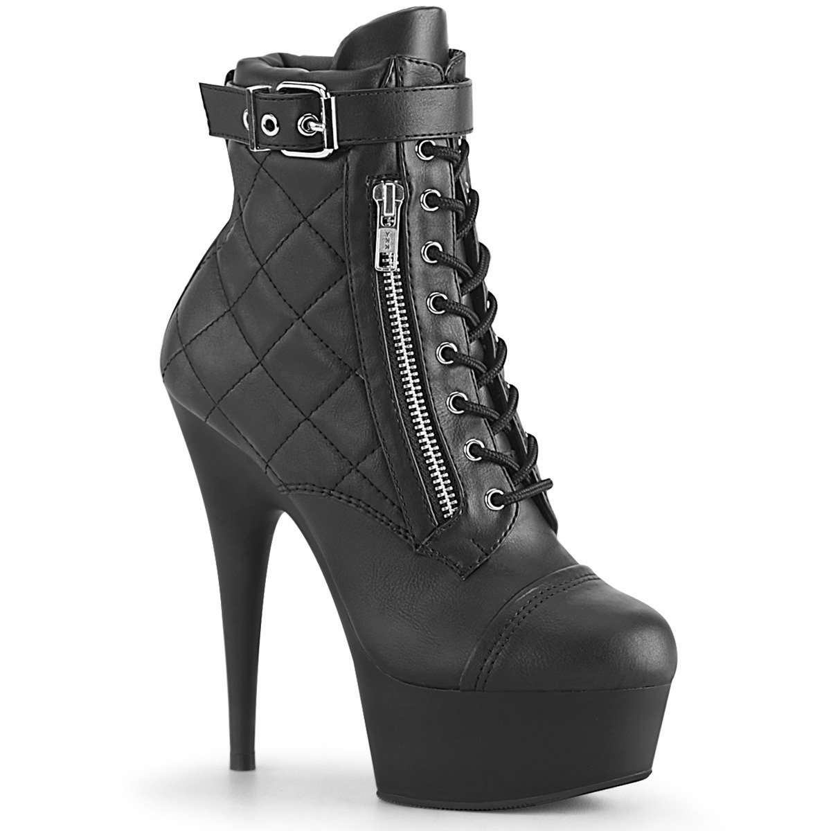Pleaser Delight-600-05 BPU/M - Czarne buty za kostkę na platformie z wysokimi obcasami