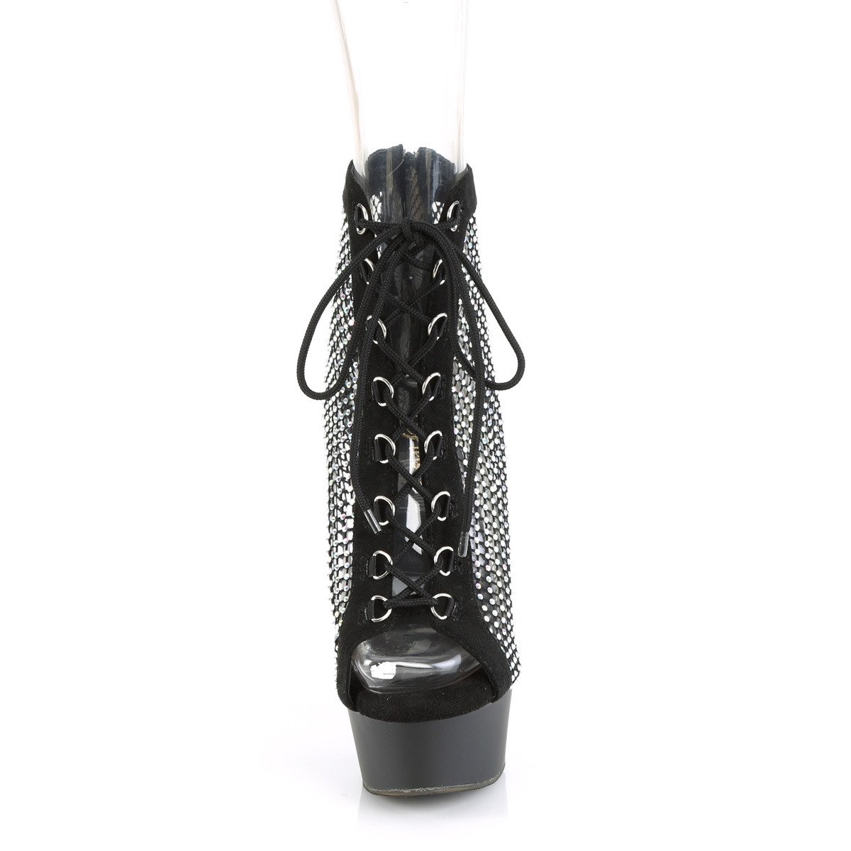 Pleaser Delight-600-33RM BFS-RS/M - Czarne kozaki na lato na platformie z wysokimi obcasami