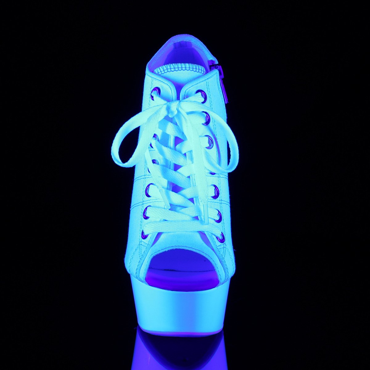 Pleaser Delight-600SK-01 WCA/NW - Białe botki z odkrytymi palcami na platformie z wysokimi obcasami